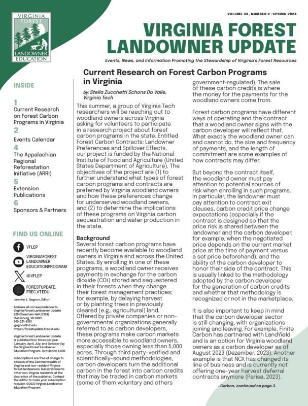 Winter 2023 Virginia Forest Landowner Update newsletter layout 