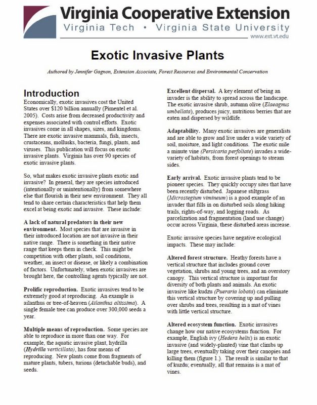 Front page of Exotic Invasive Species Extension publication by Jennifer Gagnon